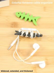 Cute Fishbone Silicone Cable Organizer Desktop Tidy up Data Cable Management Home Office Desk Organizer Storage Holder