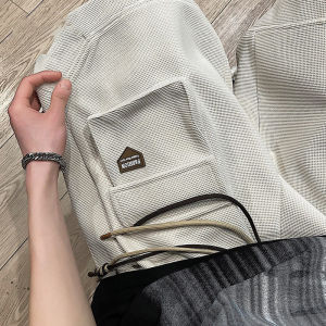 True Weave American Workwear Shorts Mens Ultra-Thin Straight-Cut Drawstring Large Pocket Five-Point Pants Summer Casual Trousers