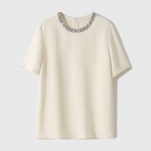 Acetate Elegant Round Neck Short Sleeve Top