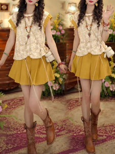 Shalldoer | Retro Floral Embroidery Hollow Out Round Neck Womens Set Summer Casual High Waist Shorts Two Piece Suit Hong Kong Style