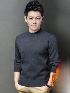 ROMON | Lormen Mens Knitted Sweater Winter Thickened Fleece Lined Slim Fit Pure Color High Collar Long Sleeve Fashion Business Casual