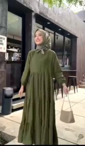 Gamis Susun Tiga wanita Muslim Terbaru Gamis Canda Bahan Crinkle Airflow Premium Polos Busui Frendly