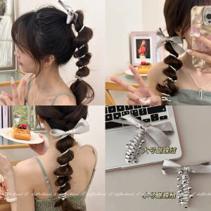 Silver Grey Twisted Braid Hair Ties Pearl Phone Line Butterfly Knot Hair Bands High End Bubble Braid Straight Hair Head Ropes