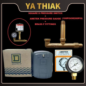 SQUARE D Pressure Switch + Brass F Fittings + Pressure Gauge (100psi / 200psi)