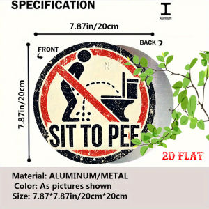 CIFbuy | Round Sign "Sit to Pee" 2D Flat Design – Rustic Metal Wall Art for Bathroom Restroom Rules Decor 19.81 cm