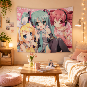 Bandai | Vocaloid Hatsune Miku Rin Teto Tapestry Cute Anime Wall Hanging Decor