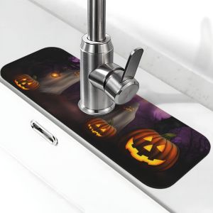 VIKAMA Halloween Mèo Đen Bồn Rửa Chén Bắn Vệ Thấm Hút Nhanh Khô Vòi Thảm Thân Thiện Với Môi Trường Tảo Cát Bùn Hình Chữ Nhật Trang Trí Nhà
