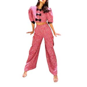 Crew Neck Tweed Top and Pants Set by PIMNADACLOSET - P010-325