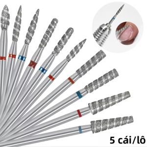 Bộ Mũi Khoan Móng Kim Cương Tornado 5Ps Đã Được Xử Lý Sẵn Dụng Cụ Cắt Móng Nghệ Thuật Nga Mũi Khoan Xoay Bằng Thép Không Gỉ Dụng Cụ Làm Sạch Lớp Biểu Bì Cho Việc Chăm Sóc Móng