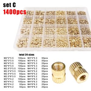 375/400/500/750/1400pcs Injection Molding Knurl Insert Nut Embedded Nutsert Assortment Kit Set M2 M2.5 M3 M4 Solid Brass Copper