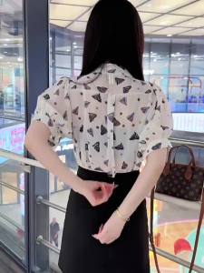 New Petite Versatile French Style Floral Short Sleeve Shirt