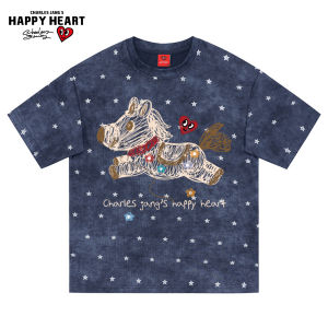 CHARLES JANGS HAPPY HEART | Hand Painted Heart Pattern Vintage Wash T-Shirt