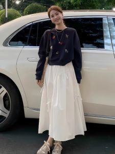 Chic Printed round Neck American Lazy Sweatshirt Womens Small Size New Style Shoulder High Sensation Slim Thin Cotton Long Sleeve Hoodie