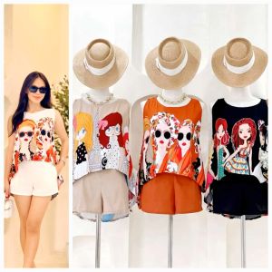ELLACasual Summer Beach Wear Tao Print Long Back Top and Shorts Set Terno for Women - XS to Large - classy and elegant - timeless top - casual or party top - classic top - super kapal ng tela - hindi kayo magsisi - our aim is to produce quality clothe