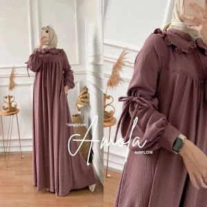 Amola Dress Pakaian Wanita Dewasa Terbaru Gamis Modern Kekinian Bahan Crinkle Fashion Muslim Trendy Baju Muslim Perempuan Murah