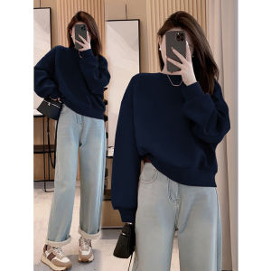 Green round Neck Sweatshirt Womens Fashionable Short Style Spring New Arrival Comfortable Cotton Blend Korean Version Top