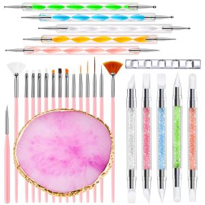 27PCS Manicure Tools Nail Art Brush Set with Resin Nail Art Palette 5Pcs Nail Art Sculpture Pen Dotting Pen for Nail Art DIY