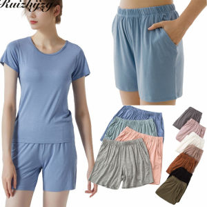 Ruizhijzg Plus Size M-3XL Womens Modal Cotton Short Pants With Pockets Summer Ladies Girls Casual Sleep Night Wear Soft Shorts Female Sport Yoga Sleepwear Loose Short Pants
