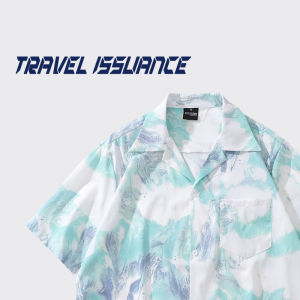 Travel Issuance Retro Creative Summer Graffiti Print Loose Short Sleeve Shirt Casual Versatile Style for Men