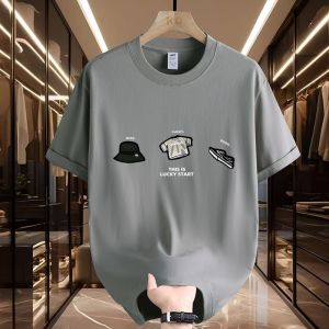 Mens Slim Fit Cotton T-Shirt Short Sleeve Breathable Cool Feeling Summer Fashionable Print round Neck Top Urban Style