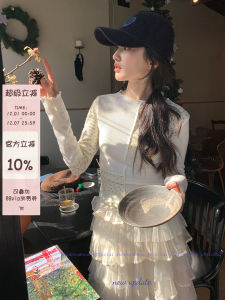 Sinbounboun Long Sleeve T-Shirt Knitted Irregular Splice Lace Collar Base Shirt Inner Wear Sweet Style Spring Fashion