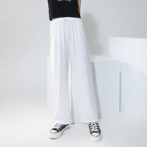 Girls Summer Thin Ice Silk Wide Leg Pants Children Mosquito Proof Straight Tube Long Casual Trousers mid Waist Elastic Waistband