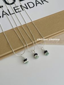 Natural East Ling Jade Pendant Necklace 925 Silver Snake Bone Chain New Chinese Style Retro Colorful Ins Fashion Jewelry