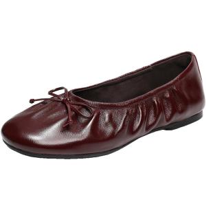 Belle | Leather Cherry Knot Ballet Flat Women Thin Sole Red Slip-On
