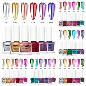 MTSSII | 6PCS Mirror Effect Metallic Nail Polish Set Super Bright Metal Color Gold Silver Purple Blue Purple Red Quick-Dry Nail Polish