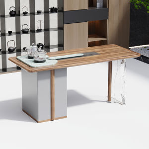 New Chinese Style Walnut Wood Tea Table Chair Set Acrylic Suspend Design for Home Use Villa High End Tea Making Desk