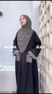Gamis Anak Perempuan Tanggung Halimah Abaya Premium Spesial Remaja Aesthetic Bahan Crinkle Airflow Variasi Saku Depan Tanpa Hijab Baju Muslim Anak Kekinian