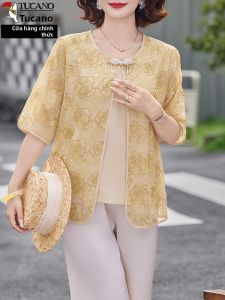 TUCANO | Bộ Đồ Chiffon Tay Ngắn Mùa Hè cho Phụ Nữ Trung Niên và Người Già