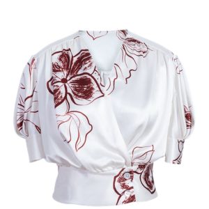 Autumn Floral Print V-neck Short Design Sense Ladies Blouse