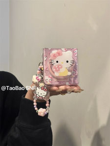 เคสโทรศัพท์มือถือแบบพับได้สีชมพู KT Cat ดูดซับแม่เหล็กสำหรับ Huawei Nova Flip Honor V Flip Samsung Z Flip6/5 PuraX Xiaomi MIX Flip2