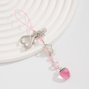 Ingemark 1Pcs Exquisite Sweet Flower Beaded Keychain Cute Colorful Strawberry Bow Tassels Pendant Key Accessories Jewelry Gifts