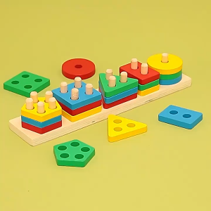 Early Educational Wooden Puzzle Toys Kids Baby Shape Color Sorting Stacking Building Blocks Toy