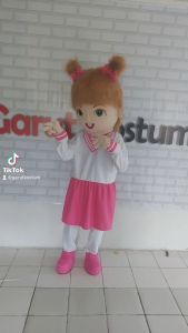 Kostum Maskot Badut Marsha Kucir Putih Pink Lucu Costume Karnaval