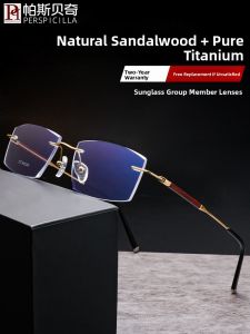 Perspicilla | Business Men's Prescription Photochromic Titanium Rimless Glasses