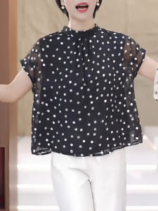 UYFY | Black Polka Dot Short Sleeve Shirt Womens Fashionable Versatile Korean Style Summer New Arrival Ageless High-End Feeling Top