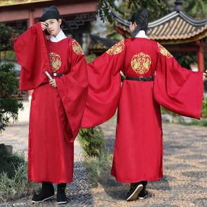 Gold Pair Mandarin Collar round Neck Embroidered Hanfu Mens Tang Style Wedding Clothing Traditional Chinese Ethnic Fashion