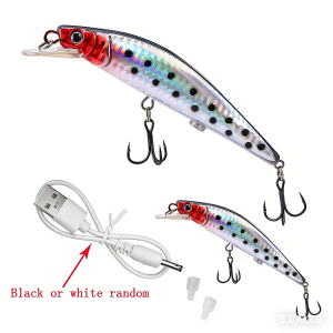 USB Rechargeable LED Electronic Sea Fishing Lure Vibrating Artificial Bait Triple Hook Winter Ice Lure Hard Bait for Saltwater