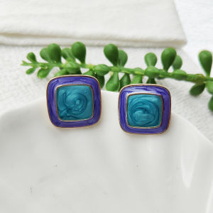 Simple Geometric Purple Enamel Square Vintage Earrings Korean Style Alloy Female Fashion Jewelry Ear Studs C406