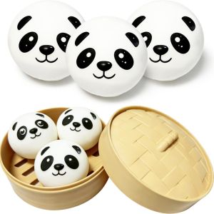 Cute Pig Panda Dumpling Squishies Toy with Steamer Squishy Dough Ball Party Favor Stress Relief Gift Kawaii Food Squeeze Toys
