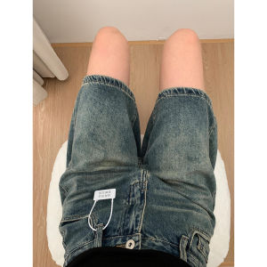 High Waist Denim Shorts Womens Summer New plus Size Pear Shape Body Retro Jeans Five-Quarter Length Wear Resistant Blue Color