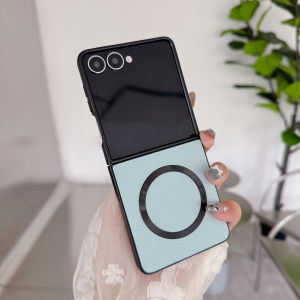 เคสโทรศัพท์แบบพับได้หนังแท้แม่เหล็ก Magsafe สำหรับ Samsung Galaxy Z Flip 7 FE 6 5 4 ป้องกันแรงกระแทกพร้อมขอบกันชนด้านหลัง