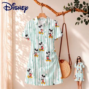 Disney | Casual Womens Disney Mickey Mouse Print Polo Collar Dress Minnie Cartoon Cuteore Anime Streetwear Clothes for Ladies New 2026