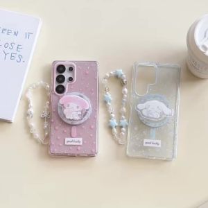 Sanrio | Cute Melody Cinnamoroll Magnetic Stand Phone Case For Samsung Galaxy S26Ultra S24 S25 S23 Plus FE Glitter Star For Magsafe Cover