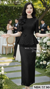 Váy Liền Thân MDU5730 Chất Ren Nổi Với Họa Tiết Tinh Xảo Dáng Áo Kiểu Peplum Ngắn Tay Từ MDU