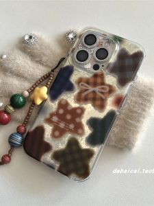 Full Cover Brown Plaid Star iPhone 16 pro Max Case Girls Heart Protect Shell Anti-Fall for Apple 17 16 pro 15 And 13 Models