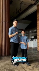 Baju Koko Couple Lengan Pendek Ayah Anak Terbaru 2025 Bahan Toyobo Import Warna Burgundy Denim
